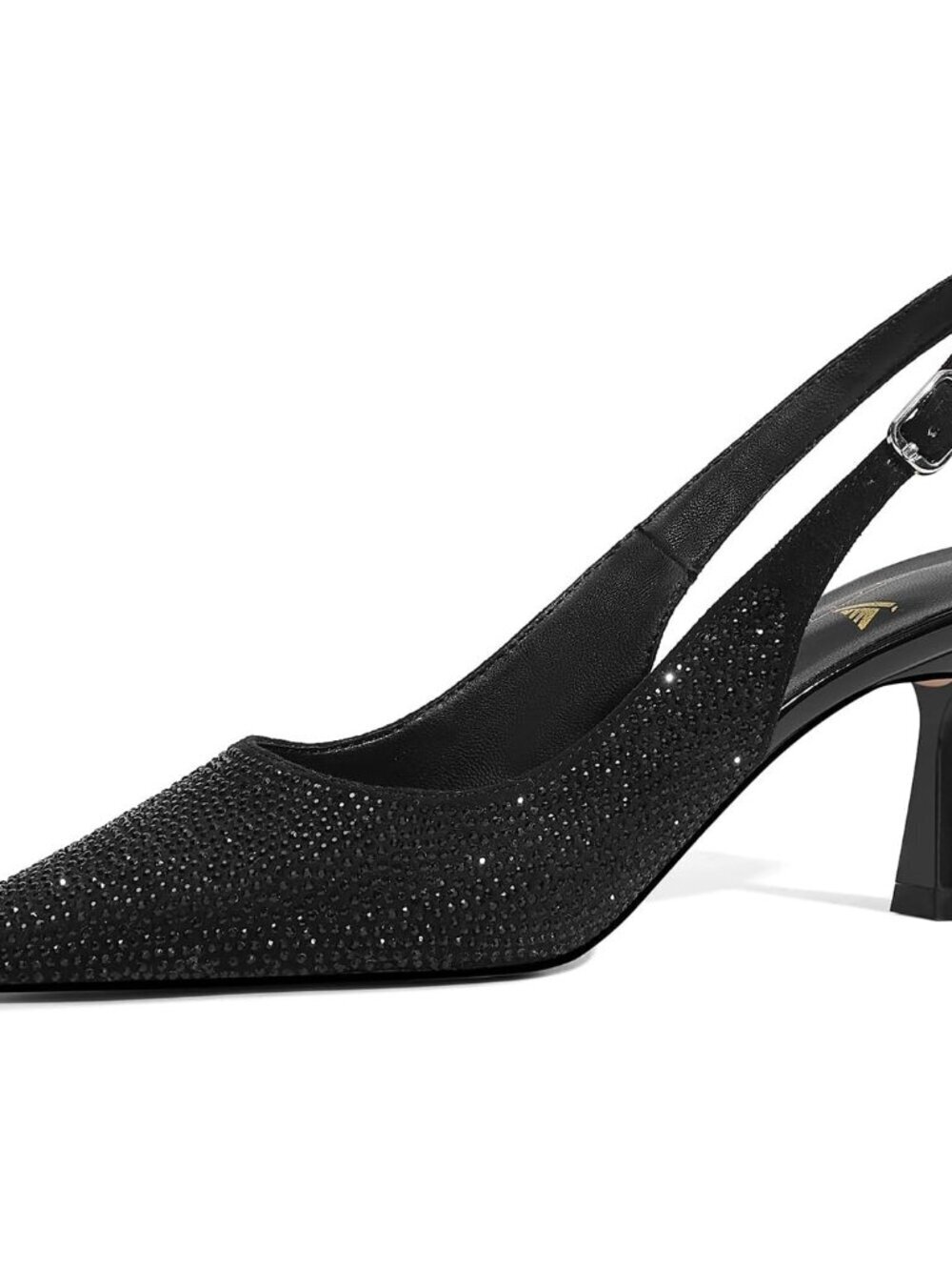 Women's Black Kitten Slingback Low Heels Dress Shoes Closed Toe Pumps